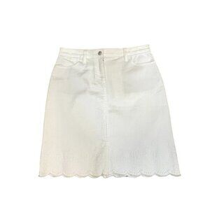 Talbots Women's White Denim Skirt With Embroidered Hem Size 4